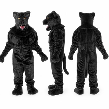 Panther Mascot Costume in Black with Muscular Chest Adult