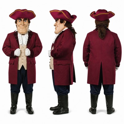 Colonial Gentleman Mascot Costume in Burgundy with Cream Vest Adult