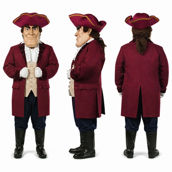 Colonial Gentleman Mascot Costume in Burgundy with Cream Vest Adult