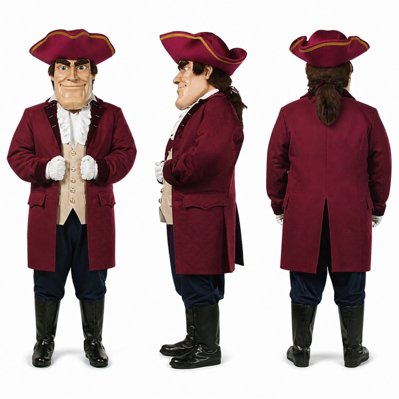 Colonial Gentleman Mascot Costume in Burgundy with Cream Vest Adult