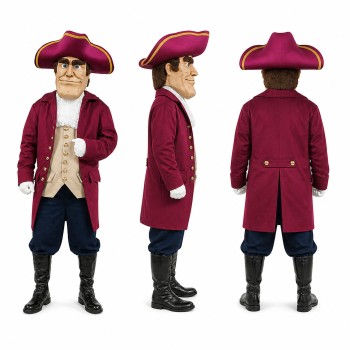 Colonial Gentleman Mascot Costume in Burgundy and Navy Adult