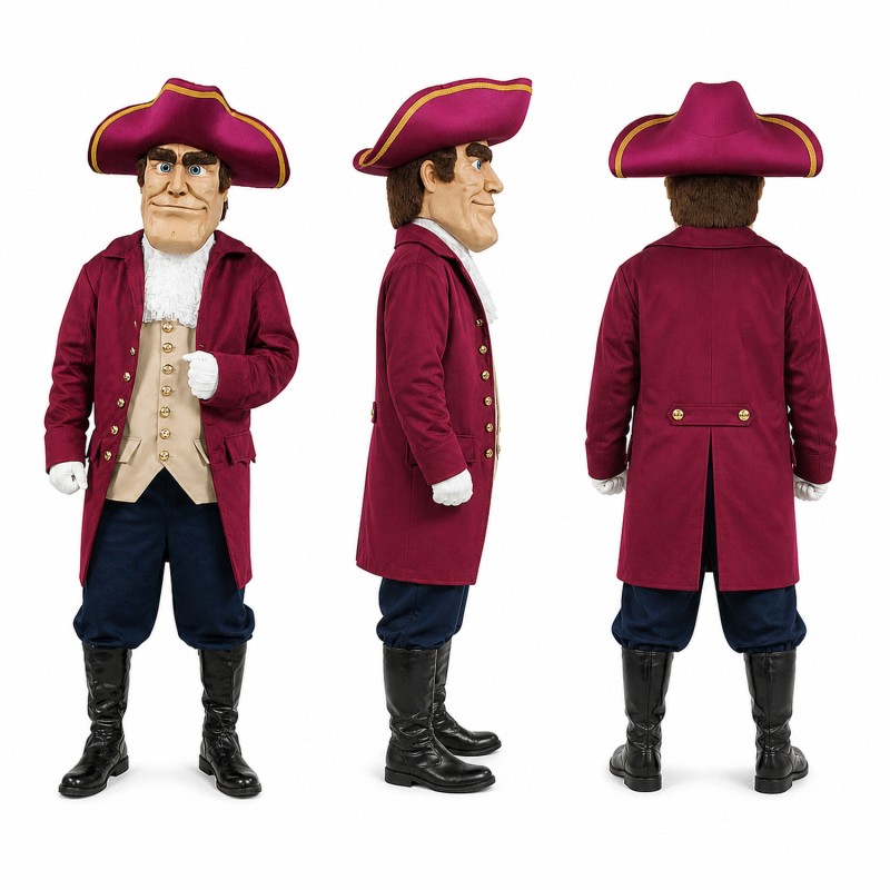 Colonial Gentleman Mascot Costume in Burgundy and Navy Adult
