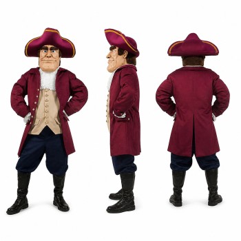 Colonial Gentleman Mascot Costume with Burgundy Coat and Tricorn Hat Adult