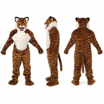 Tiger Mascot Costume in Orange and Black with White Belly Adult