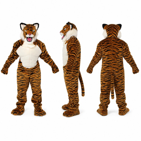 Tiger Mascot Costume in Orange and Black with White Belly Adult