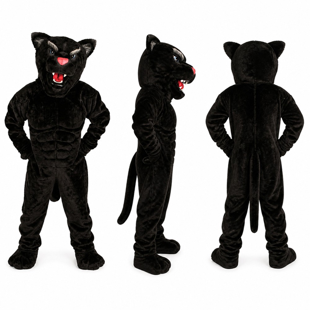 Panther Mascot Costume in Black with Red Mouth Adult