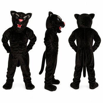 Panther Mascot Costume in Black with Red Mouth Adult