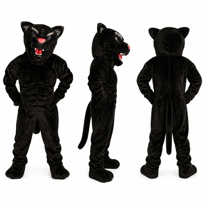 Panther Mascot Costume in Black with Red Mouth Adult