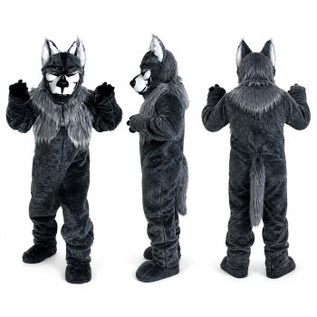 Wolf Mascot Costume in Gray and Black with White Muzzle Adult
