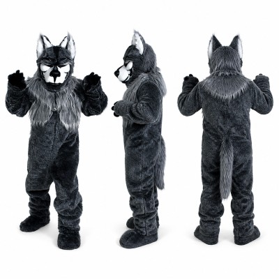 Wolf Mascot Costume in Gray and Black with White Muzzle Adult
