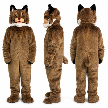 Bobcat Mascot Costume in Brown with Dark Ear Tips Adult