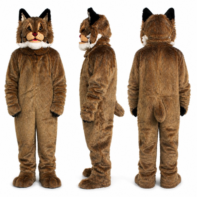 Bobcat Mascot Costume in Brown with Dark Ear Tips Adult