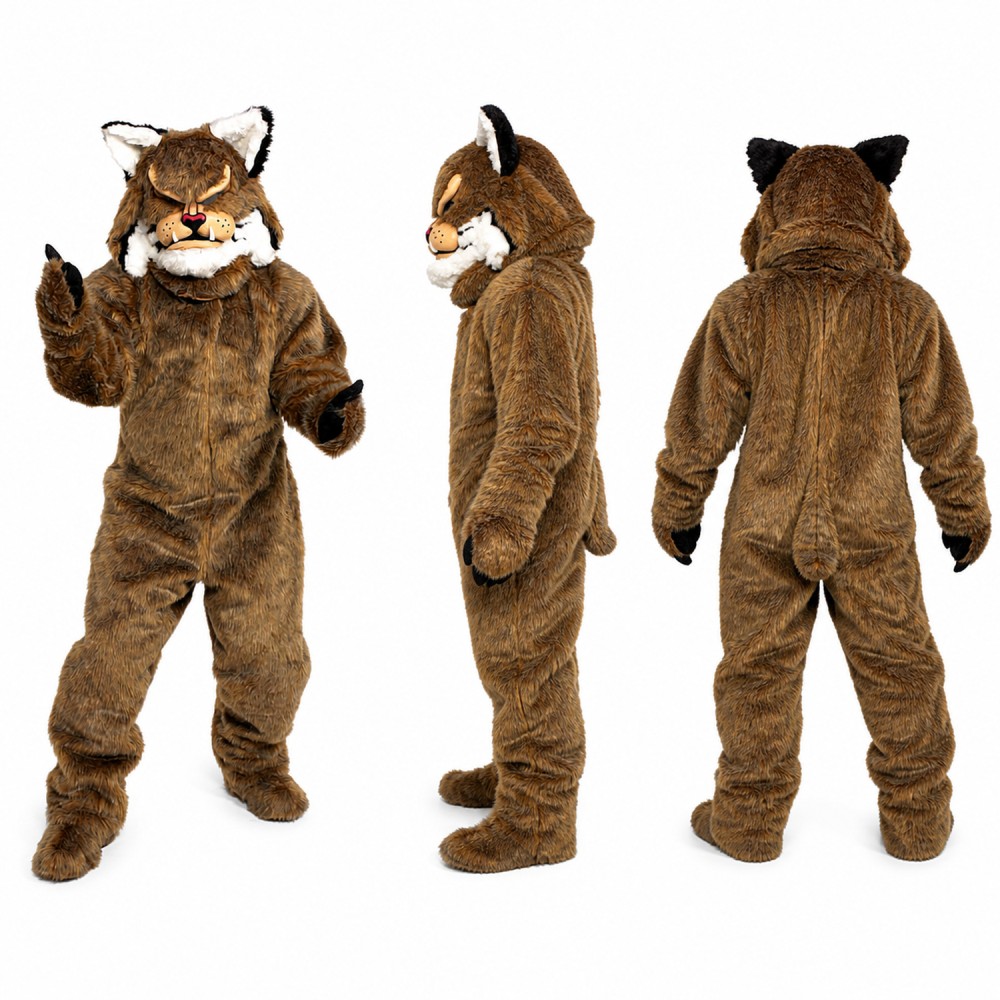 Bobcat Mascot Costume in Brown with White Chin Adult