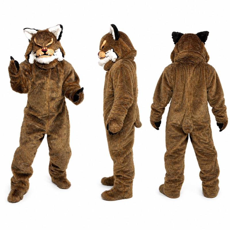 Bobcat Mascot Costume in Brown with White Chin Adult