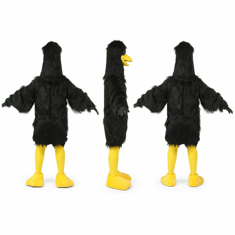 Crow Mascot Costume in Black with Yellow Feet Adult