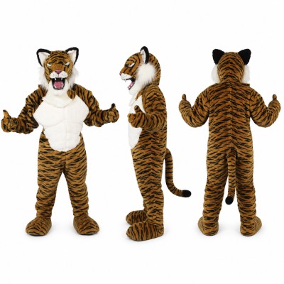 Tiger Mascot Costume in Orange and Black with White Belly Adult