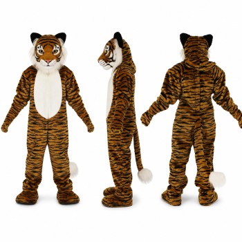 Tiger Mascot Costume in Orange and Black with White Belly Adult