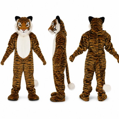 Tiger Mascot Costume in Orange and Black with White Belly Adult