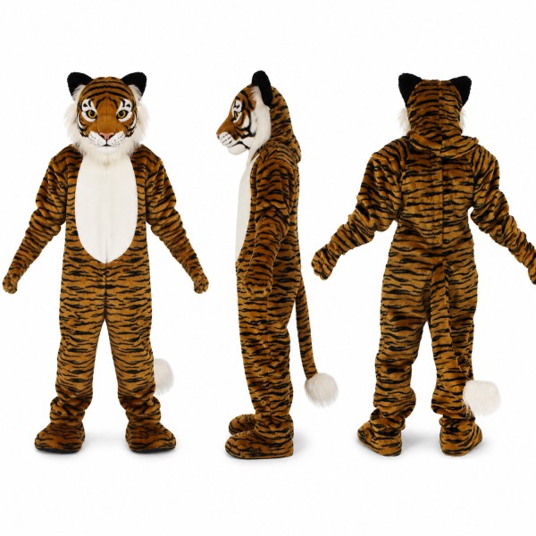 Tiger Mascot Costume in Orange and Black with White Belly Adult