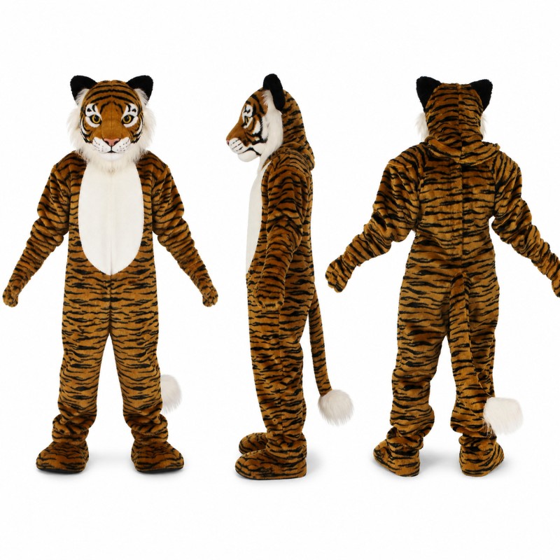 Tiger Mascot Costume in Orange and Black with White Belly Adult