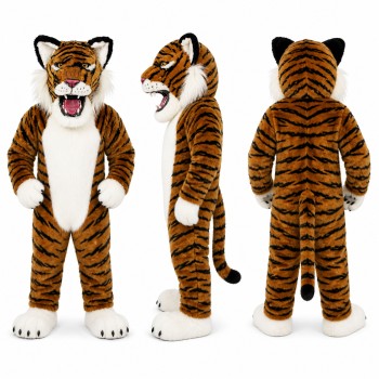 Tiger Mascot Costume in Orange and Black with White Paws Adult