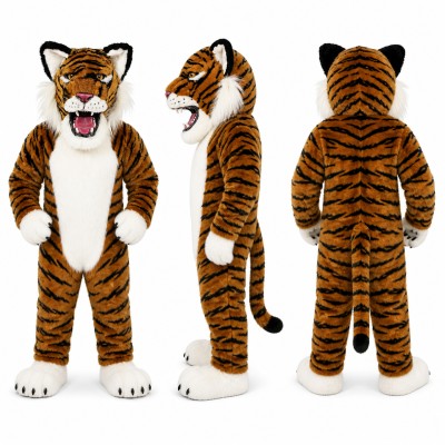 Tiger Mascot Costume in Orange and Black with White Paws Adult