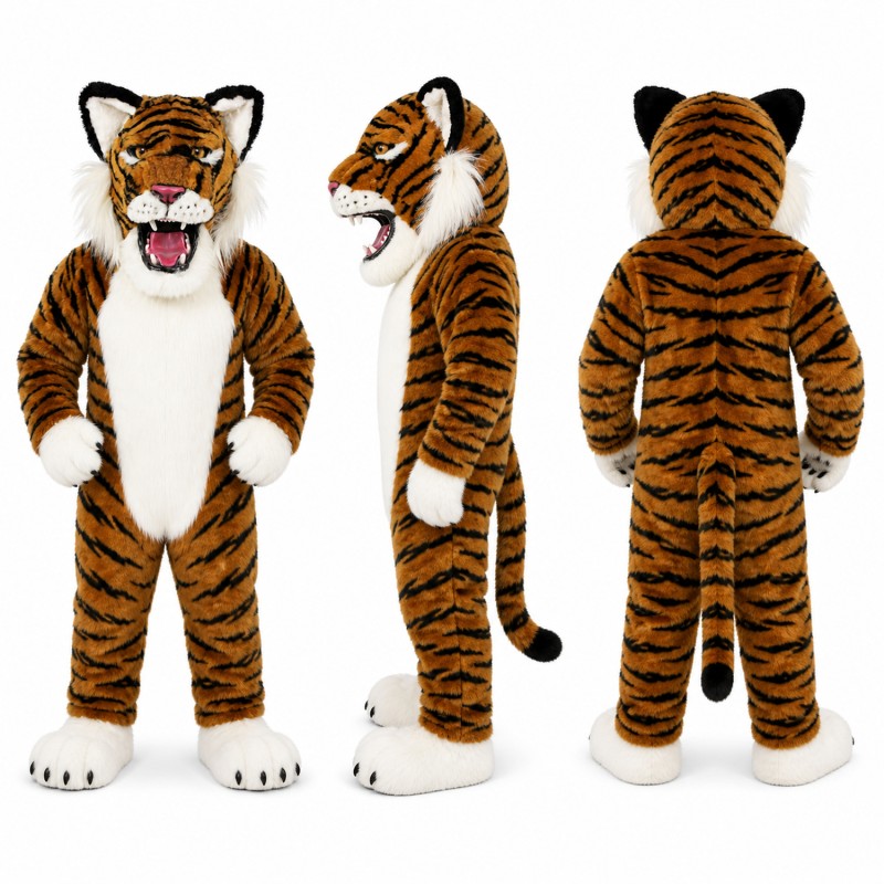 Tiger Mascot Costume in Orange and Black with White Paws Adult
