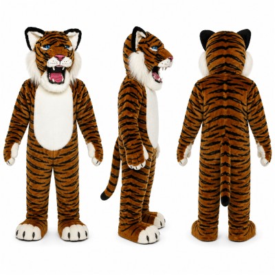 Tiger Mascot Costume in Orange and Black with Long Tail Adult