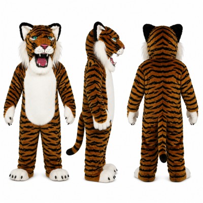 Tiger Mascot Costume in Orange and Black with White Muzzle Adult
