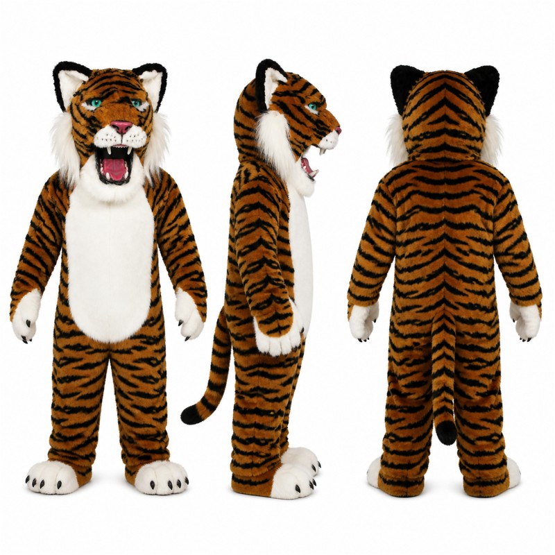 Tiger Mascot Costume in Orange and Black with White Muzzle Adult