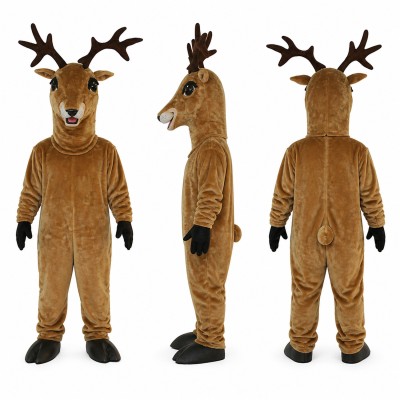 Reindeer Mascot Costume in Brown with Large Antlers Adult