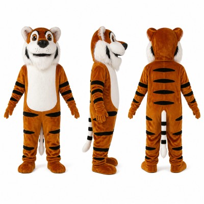 Tiger Mascot Costume in Orange and White with Friendly Face Adult