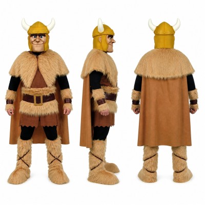 Viking Warrior Mascot Costume in Tan with Horned Helmet Adult