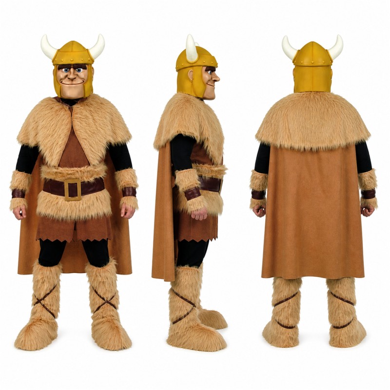 Viking Warrior Mascot Costume in Tan with Horned Helmet Adult