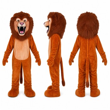 Lion Mascot Costume in Orange with Large Brown Mane Adult