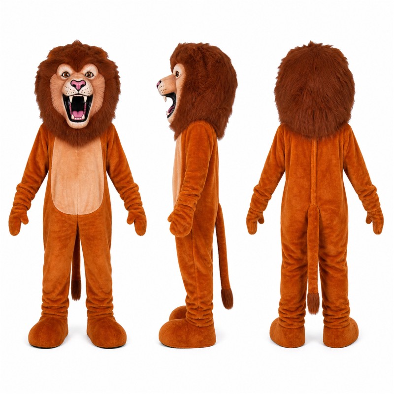 Lion Mascot Costume in Orange with Large Brown Mane Adult