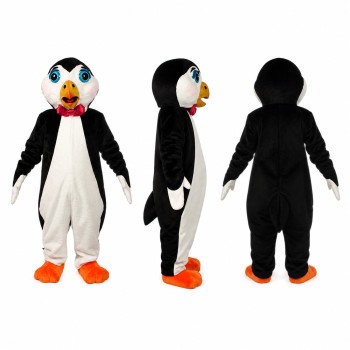 Penguin Mascot Costume in Black and White with Orange Feet Adult