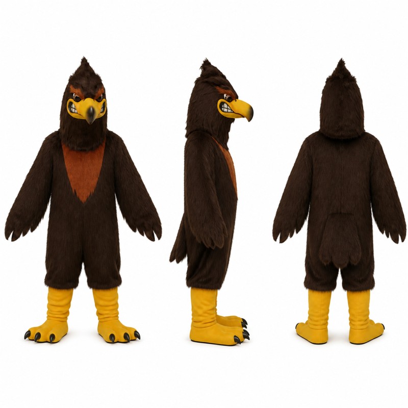 Eagle Mascot Costume in Dark Brown with Yellow Beak and Feet Adult