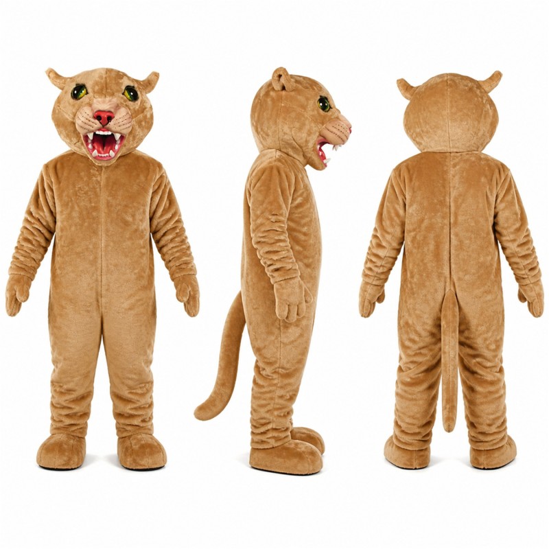 Mountain Lion Mascot Costume in Tan with Long Tail Adult