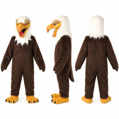 Bald Eagle Mascot Costume in Brown and White with Yellow Beak Adult