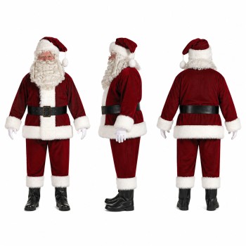Santa Claus Mascot Costume in Red and White with Black Belt Adult