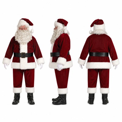 Santa Claus Mascot Costume in Red and White with Black Belt Adult