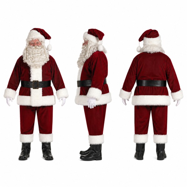 Santa Claus Mascot Costume in Red and White with Black Belt Adult
