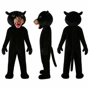 Panther Mascot Costume in Black with Pink Nose and Open Mouth Adult