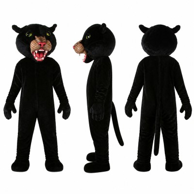 Panther Mascot Costume in Black with Pink Nose and Open Mouth Adult