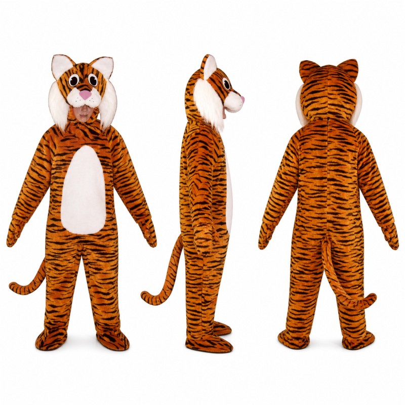 Tiger Mascot Costume in Orange and Black with White Belly Adult