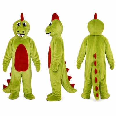 Dinosaur Mascot Costume in Green with Red Belly and Spikes Adult
