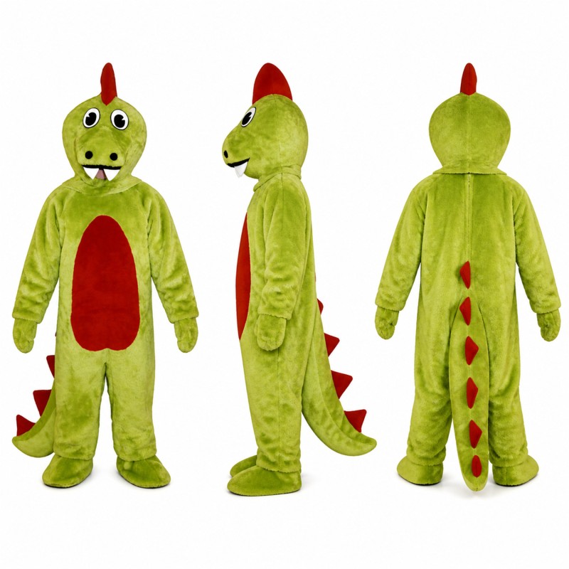 Dinosaur Mascot Costume in Green with Red Belly and Spikes Adult