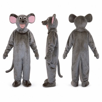 Mouse Mascot Costume in Gray with Pink Ears and Long Tail Adult