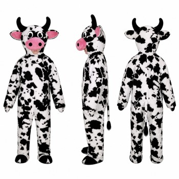 Cow Mascot Costume in Black and White with Pink Muzzle Adult